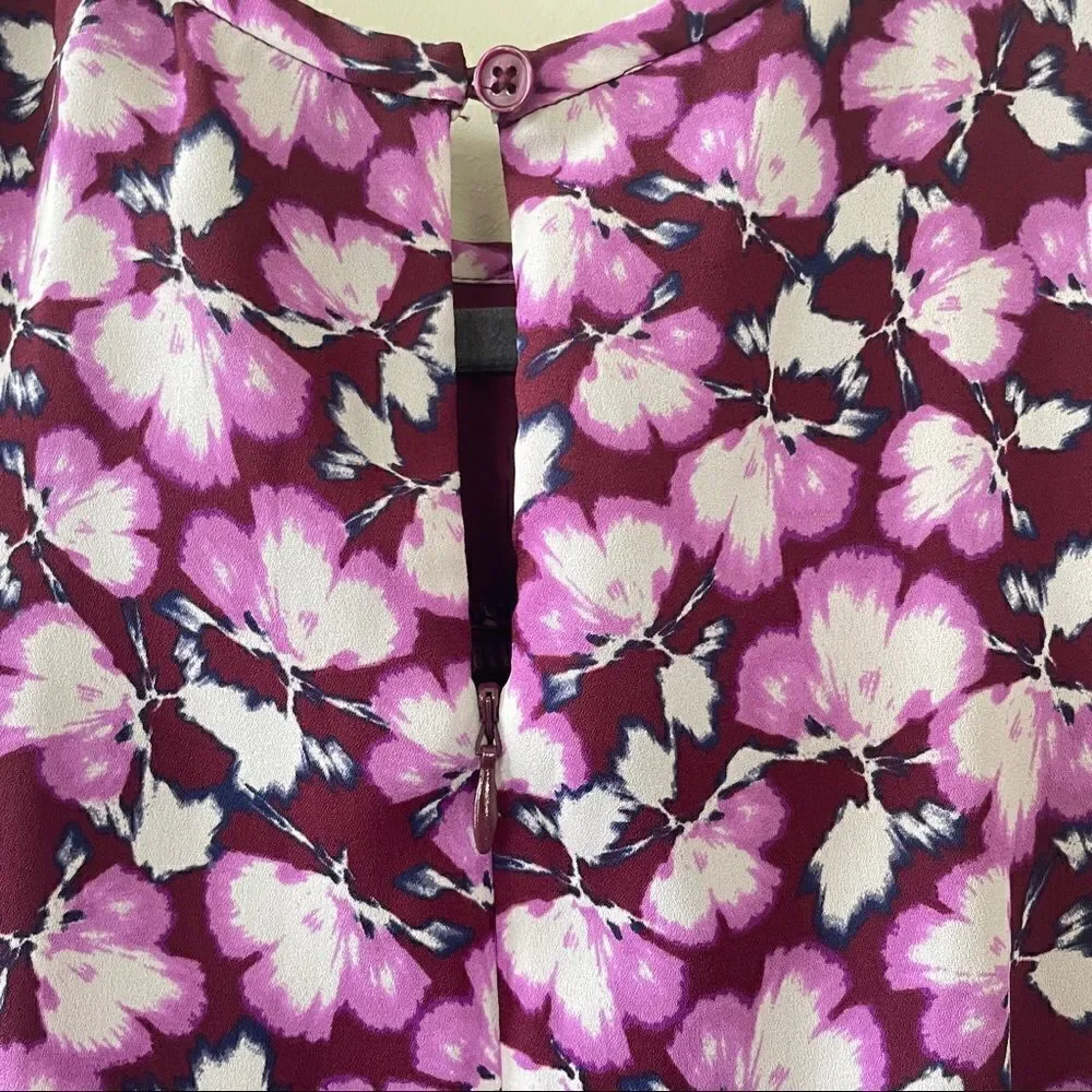 Banana Republic Purple Floral Short Sleeve Pleated Fit & Flare Dress